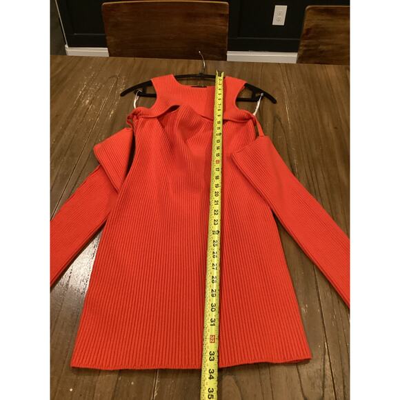 Herve By Herve Leger Orange Ribbed Knit Long Sleeve Cold Shoulder Mini Dress L - Picture 3 of 11